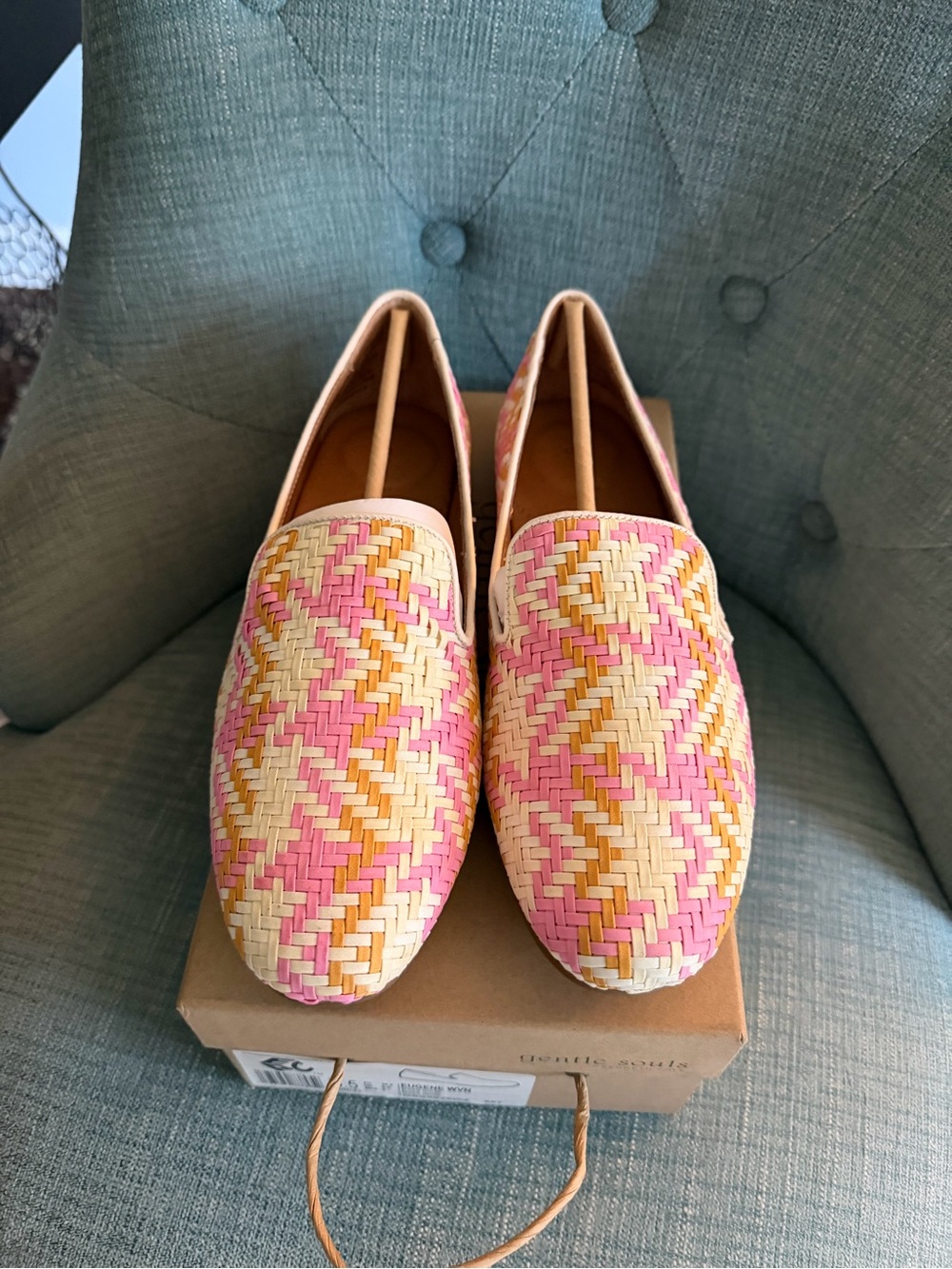 gentle souls Pink & Cream Woven Slip-On Loafers